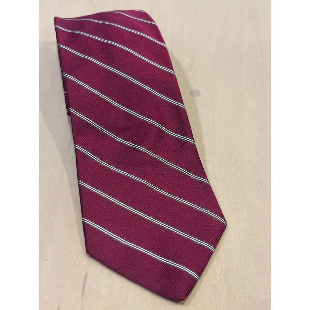 Ferrell Reed Mens Silk Necktie Burgundy Red White Brown Striped Rep Tie USA Made
